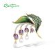 SANTUZZA 925 Sterling Silver Brooch White CZ Pearls Bellflower Leaf Jewelry Enamel