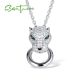 SANTUZZA 925 Sterling Silver Pendant Shiny White CZ Panther Green Black Spinel Party Jewelry