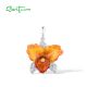 SANTUZZA 925 Sterling Silver Pendant Sparkling Orange Orchid Flower Jewelry Enamel