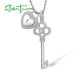 SANTUZZA 925 Sterling Silver Pendant Key Heart Lock White Cubic Zirconia Fine Jewelry