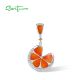 SANTUZZA 925 Sterling Silver Pendant For Women Sparkling White CZ Orange Enamel Leaf Fine Jewelry