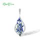 SANTUZZA 925 Sterling Silver Pendant Sparkling White CZ Enamel Blue Flower Jewelry