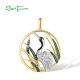 SANTUZZA 925 Sterling Silver Pendant White CZ Green Spinel Red-Crowned Crane Fine Jewelry