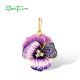 SANTUZZA 925 Sterling Silver Pendant Amethyst Cubic Zirconia Enamel Flower Jewelry