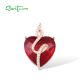 SANTUZZA 925 Sterling Silver Pendant Red Stones White CZ Heart Fine Jewelry