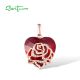 SANTUZZA 925 Sterling Silver Pendant Red Stones White CZ Rose Heart Pendant Fine Jewelry