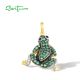 SANTUZZA 925 Sterling Silver Pendant Green Black Spinel White CZ Frog Animal Jewelry