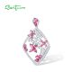 SANTUZZA 925 Sterling Silver Pendant Red Nano Crystal White CZ Flower Pendant Fine Jewelry