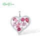 SANTUZZA 925 Sterling Silver Pendant Pink Stones White CZ Heart Pendant Fine Jewelry