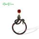 SANTUZZA 925 Sterling Silver Pendant Sparkling Black Spinel Red Crystal Snake Animal Jewelry