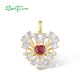SANTUZZA 925 Sterling Silver Pendant Sparkling White CZ Red Heart Cluster Jewelry