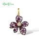 SANTUZZA 925 Sterling Silver Pendant Created Ruby Pink Flower White Cubic Zirconia Jewelry