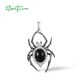 SANTUZZA 925 Sterling Silver Pendant White CZ Agate Black Plating Spider Animal Fine Jewelry