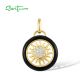 SANTUZZA 925 Sterling Silver Pendant White CZ Black Enamel Round Sun Jewelry