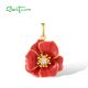 SANTUZZA 925 Sterling Silver Pendant  White CZ Red Enamel Flower Fashion Fine Jewelry