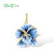 SANTUZZA 925 Sterling Silver Pendant White CZ Blue Enamel Flower Fine Jewelry