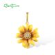 SANTUZZA 925 Sterling Silver Pendant White CZ Enamel Yellow Flower Fine Jewelry