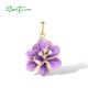 SANTUZZA 925 Sterling Silver Pendant White CZ Purple Enamel Flower Fine Jewelry