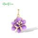 SANTUZZA 925 Sterling Silver Pendant White CZ Purple Enamel Flower Fine Jewelry