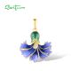 SANTUZZA 925 Sterling Silver Pendant White CZ Blue Enamel Flower Chic Fine Jewelry