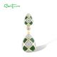 SANTUZZA 925 Sterling Silver Pendant White CZ Green Pear Grid Enamel Jewelry
