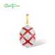 SANTUZZA 925 Sterling Silver Pendant White CZ Red Cross Oval Enamel Jewelry