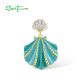 SANTUZZA 925 Sterling Silver Pendant White CZ Greenish Enamel Summer New Jewelry
