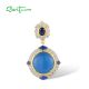 SANTUZZA 925 Sterling Silver Pendant White CZ Dyed Blue Agate Jewelry