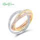 SANTUZZA 925 Sterling Silver Twisted Tricolor Ring White Cubic Zirconia Jewelry