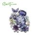 SANTUZZA 925 Sterling Silver Ring Sparkling Purple Butterfly Plant Jewelry