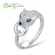 SANTUZZA 925 Sterling Silver Ring Green Spinel White Cubic Zirconia Leopard Panther Trendy Jewelry