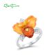 SANTUZZA 925 Sterling Silver Rings Sparkling Orange Orchid Enamel Flower Jewelry