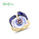 SANTUZZA Silver Ring 925 Sterling Silver Blue Blooming Flower Jewelry Handmade Enamel