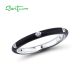 SANTUZZA 925 Sterling Silver White Cubic Zirconia Stackable Ring Jewelry Dark Black Enamel