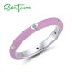 SANTUZZA  925 Sterling Silver White Cubic Zirconia Stackable Ring Jewelry Pink Enamel
