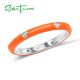 SANTUZZA  925 Sterling Silver White Cubic Zirconia Stackable Ring Jewelry Orange Enamel