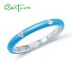 SANTUZZA 925 Sterling Silver White Cubic Zirconia Stackable Ring Jewelry Blue Enamel