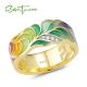 SANTUZZA 925 Sterling Silver Rings Handmade Enamel Gold Color CZ Fine Jewelry