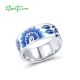 SANTUZZA Silver Rings 925 Sterling Silver Blue Enamel Flower Leaf Rings Jewelry