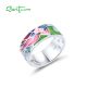 SANTUZZA 925 Sterling Silver Rings White CZ Pink Bird Enamel Rings Jewelry Handmade