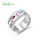 SANTUZZA 925 Sterling Silver Rings White Cubic Zirconia Red Bird Enamel Rings Jewelry