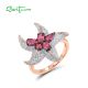 SANTUZZA 925 Sterling Silver Rings White CZ Created Ruby Star Fish Ocean Fine Jewelry