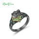 SANTUZZA 925 Sterling Silver Ring Green Spinel White CZ Black Plating Leopard Rings Animal Fine Jewelry