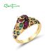 SANTUZZA 925 Sterling Silver Rings  Colorful Stones Gold Color Parrot Ring Bird Animals Fine Jewelry