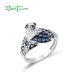 SANTUZZA 925 Sterling Silver Rings White/Blue CZ Green/Black Spinel Parrot Rings Birds Fine Jewelry