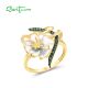 SANTUZZA 925 Sterling Silver Rings Green Spinel White CZ Handmade Enamel Flower Fine Jewelry