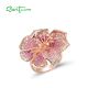 SANTUZZA 925 Sterling Silver Ring Created Ruby Pink Sapphire Flower Blossom Jewelry