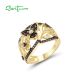 SANTUZZA 925 Sterling Silver Rings Nano Brown Spinel White CZ Gold Plated Flower Jewelry