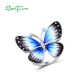 SANTUZZA 925 Sterling Silver Butterfly Rings White CZ Black Blue Enamel Jewelry 