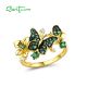 SANTUZZA 925 Sterling Silver Ring Butterfly Gold Color Green Spinel Fine Jewelry